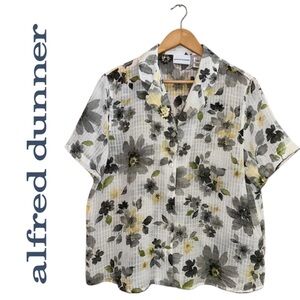 ALFRED DUNNER White Semi-Sheer Short Sleeve Button Down Top Blouse Women's 16